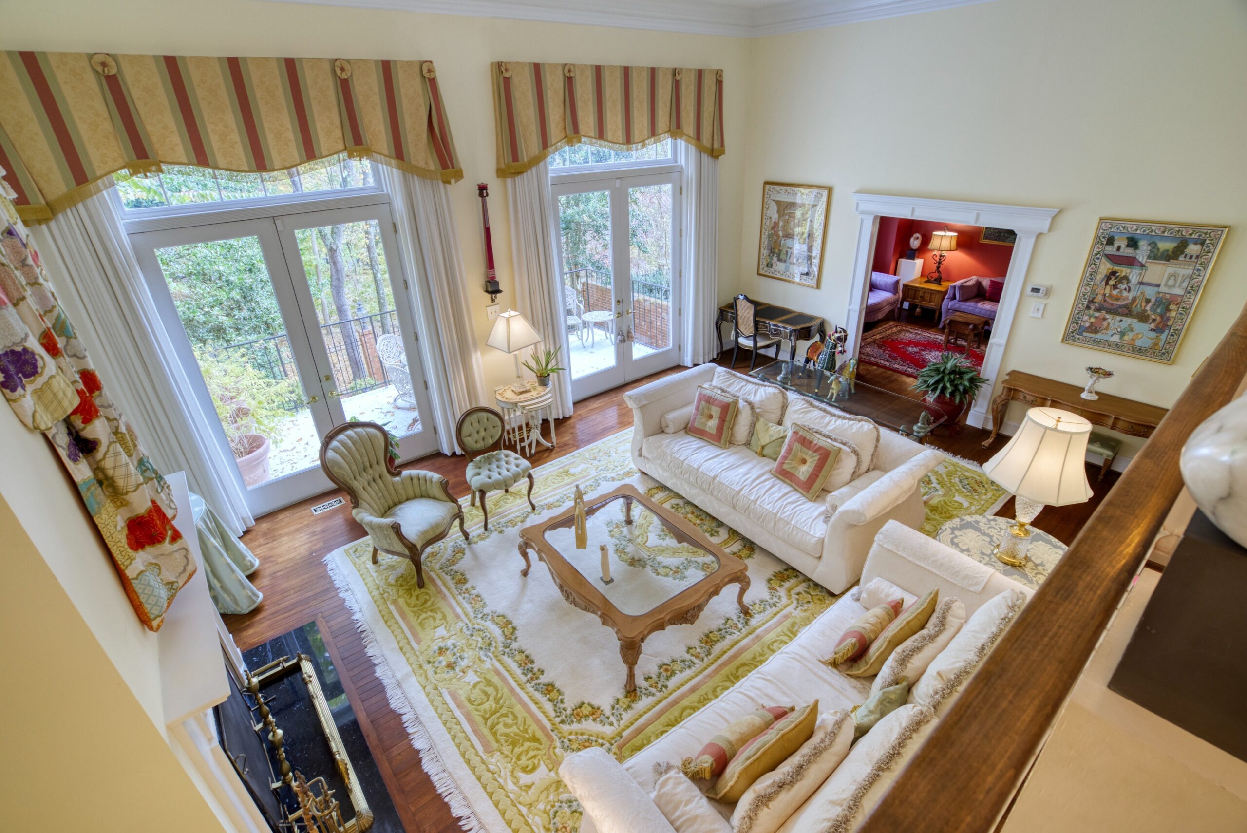 Interior professional photo of 1324 Skipwith Road - showing living room from the upper dining room