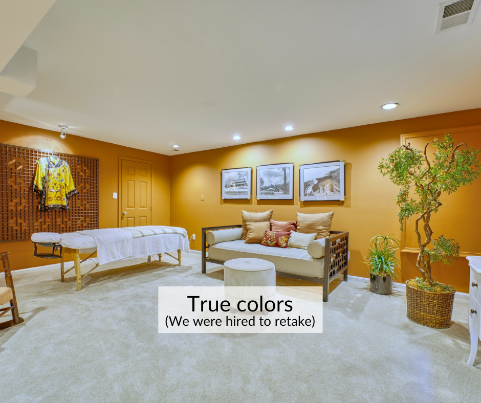 Professional photo of a spa room shot by Sky Blue Media showing true interior colors. SBM was hired to reshoot this property for many reasons, over-saturation by the other photographer being one of them.