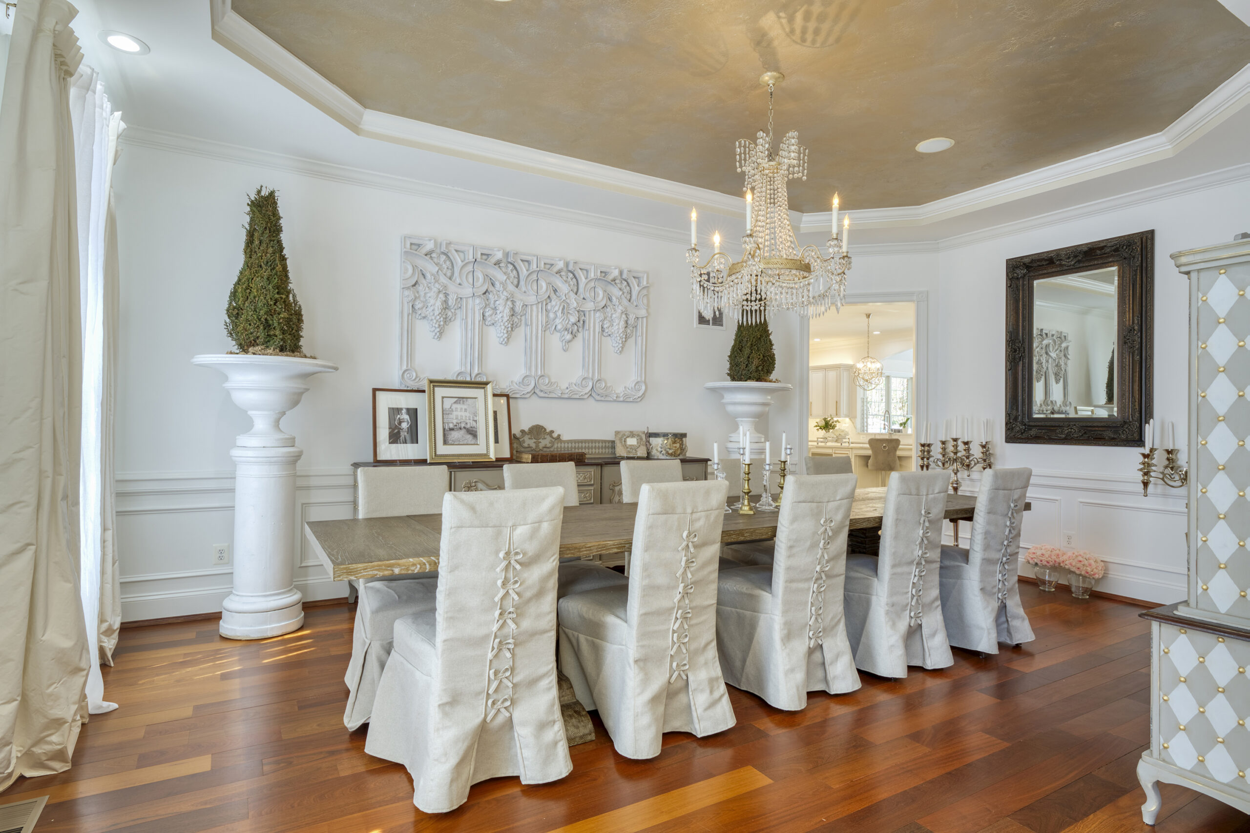 Professional interior photo shot by Sky Blue Media using Fusion Photography in 2023 showing true, crisp, vibrant colors in the formal dining room 