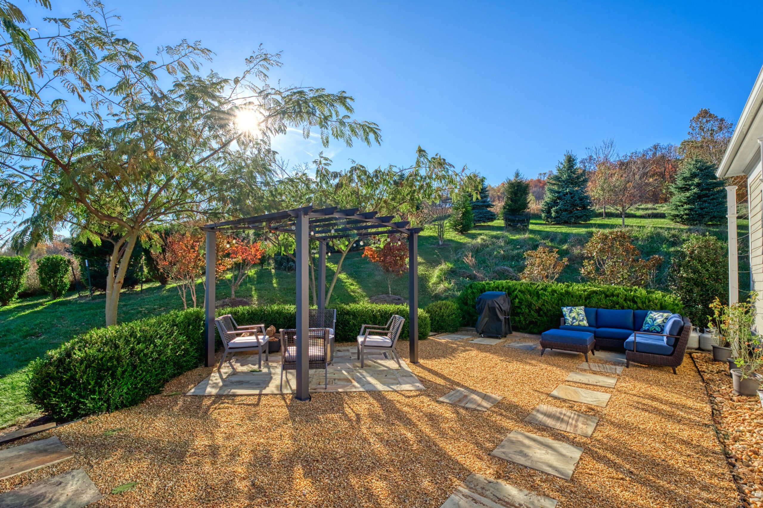 Professional exterior photo of 17151 Brookdale Ln in Round Hill, VA - showing the gazebo in the garden